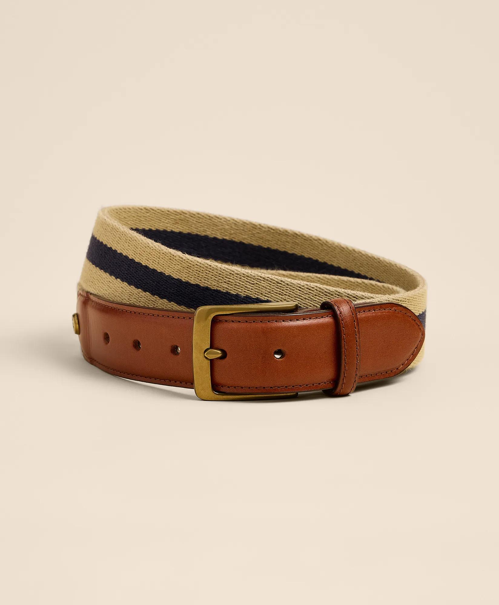 Cotton Web Striped Leather-Accent Belt, image 1