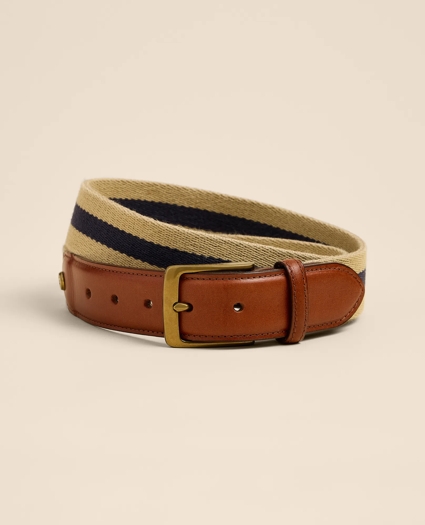 Cotton Web Striped Leather-Accent Belt