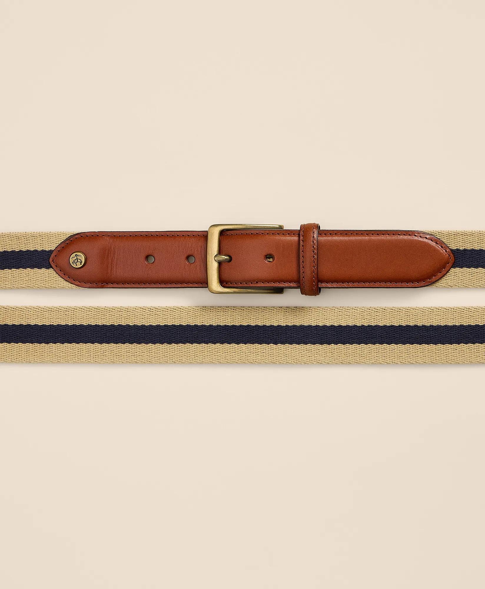 Cotton Web Striped Leather-Accent Belt, image 2