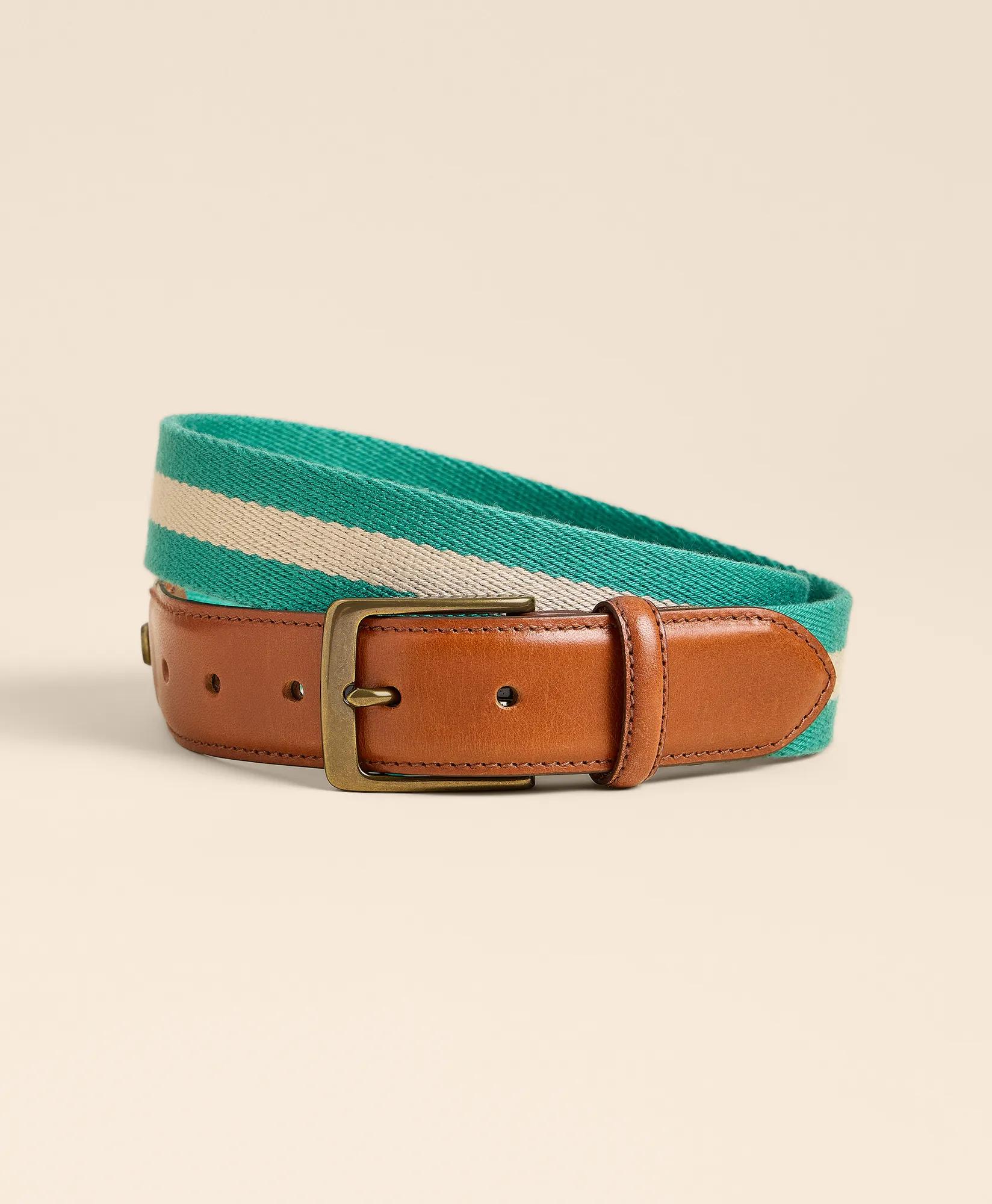 Cotton Web Striped Leather-Accent Belt, image 1