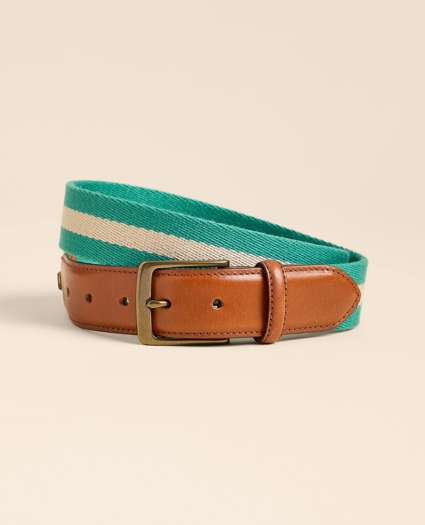Cotton Web Striped Leather-Accent Belt