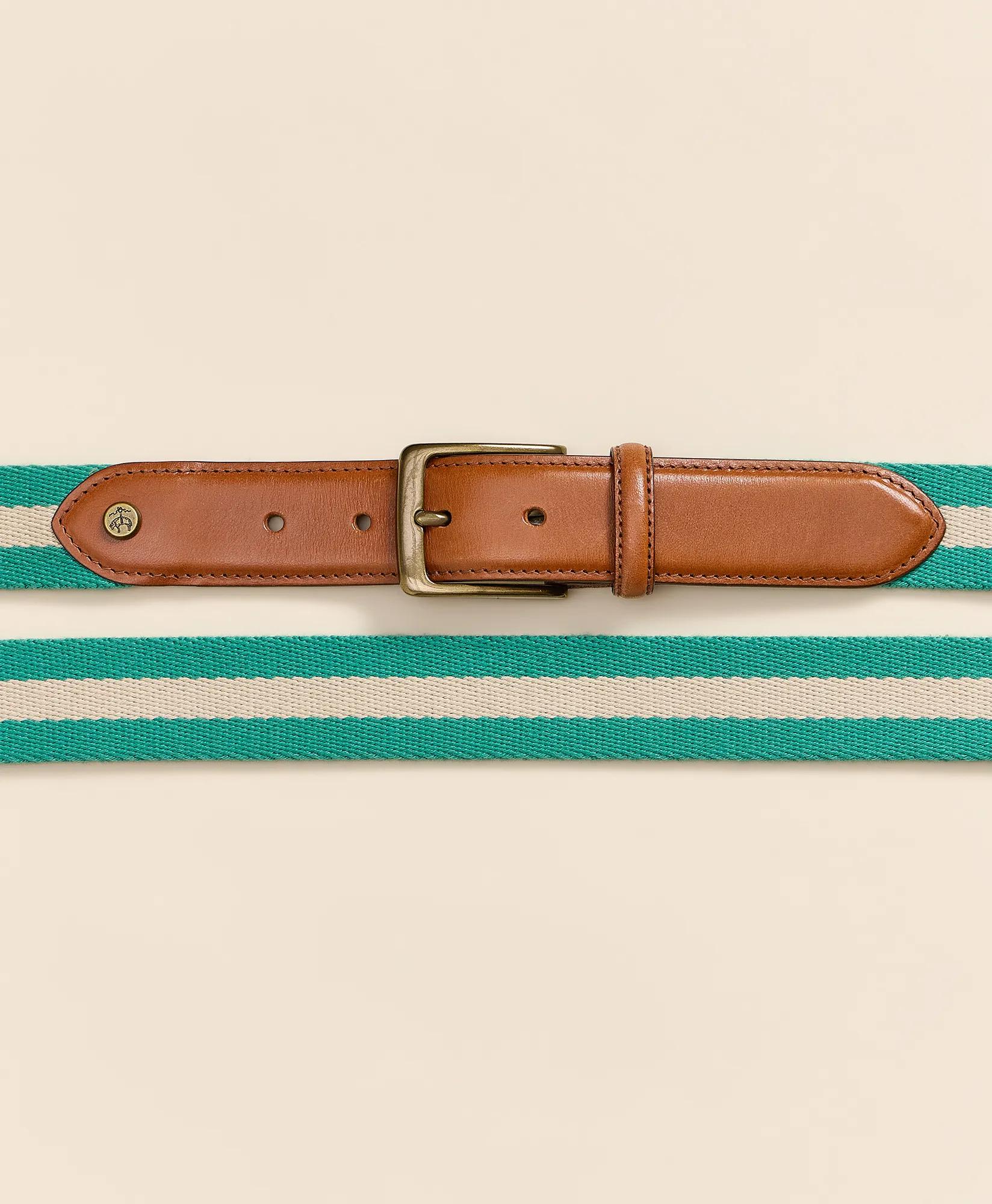 Cotton Web Striped Leather-Accent Belt, image 2