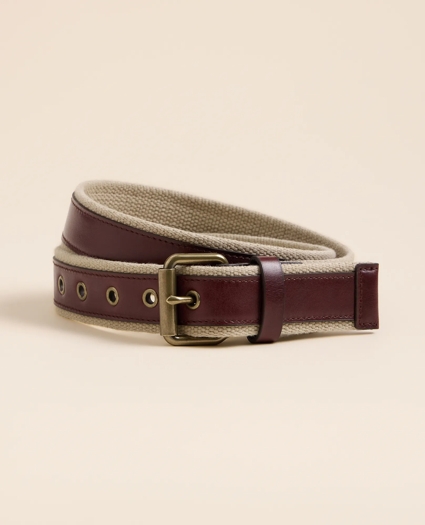 Cotton Webbed, Leather Overlay Belt, image 1