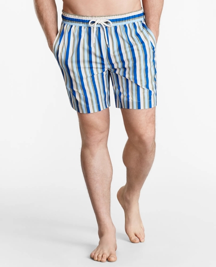 Montauk 6" Stripe Print Swim Trunks, image 1