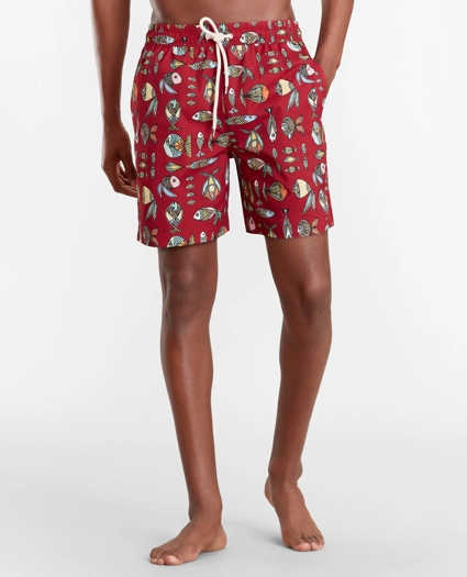 Montauk 6" Fish Print Swim Trunks, image 1