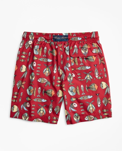 Montauk 6" Fish Print Swim Trunks, image 4