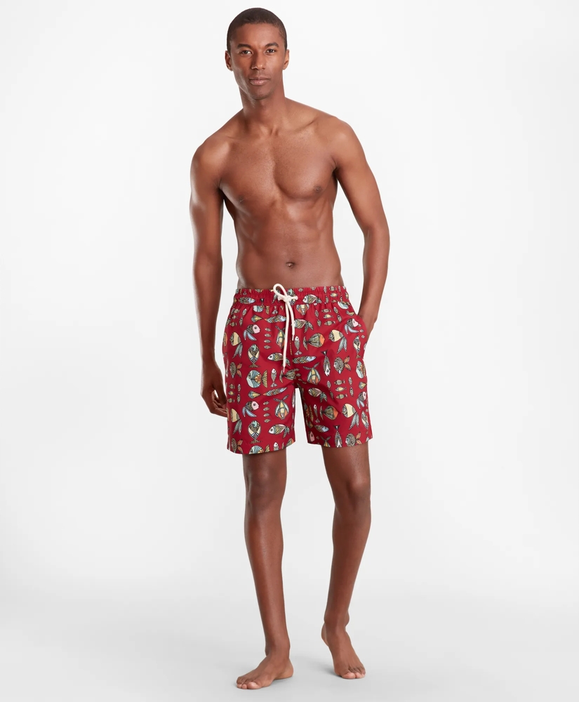 Montauk 6" Fish Print Swim Trunks, image 5
