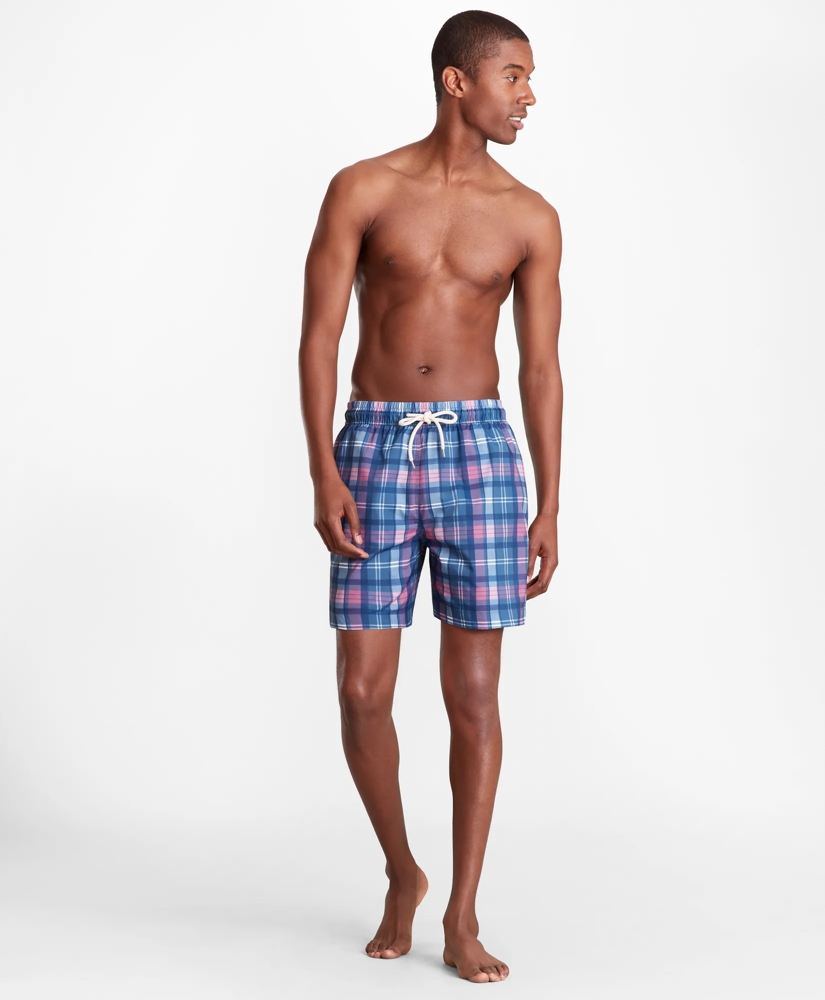 Montauk 6" Indigo Plaid Print Swim Trunks, image 2