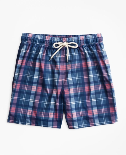 Montauk 6" Indigo Plaid Print Swim Trunks, image 3
