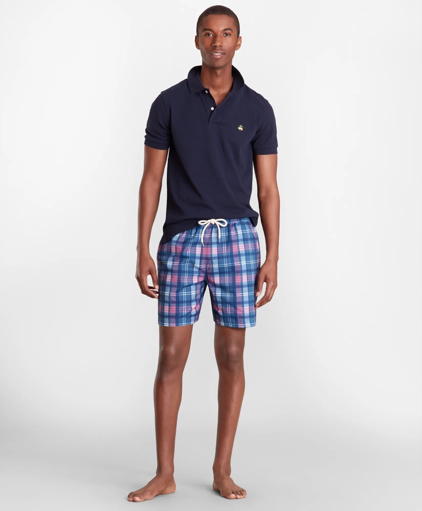 Montauk 6" Indigo Plaid Print Swim Trunks, image 5