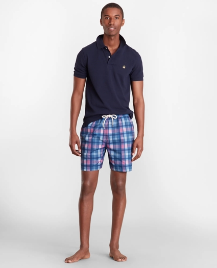 Montauk 6" Indigo Plaid Print Swim Trunks, image 5