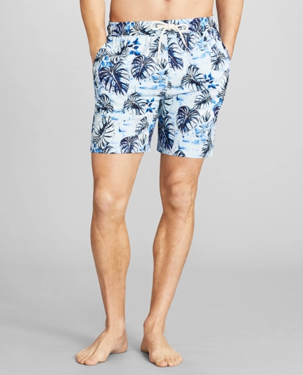 Montauk 6" Leaf Print Swim Trunks, image 1