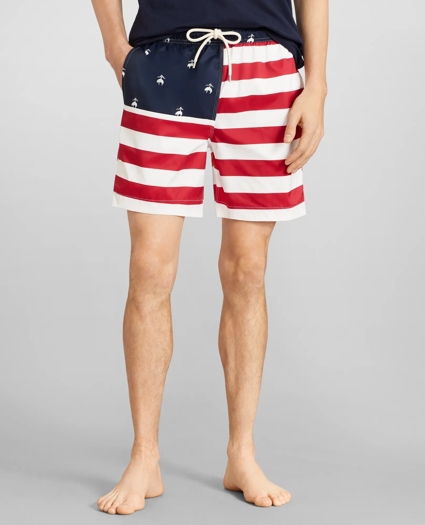 Montauk 6" Flag Print Swim Trunks, image 1