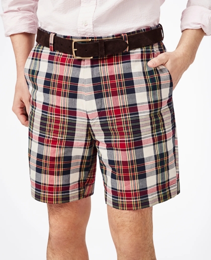 7" Red-Multi Cotton Madras Shorts, image 1