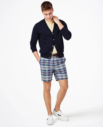 7" Navy-Multi Cotton Madras Shorts, image 2