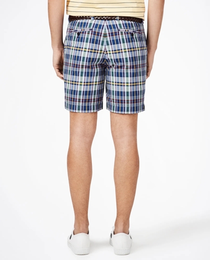 7" Navy-Multi Cotton Madras Shorts, image 3