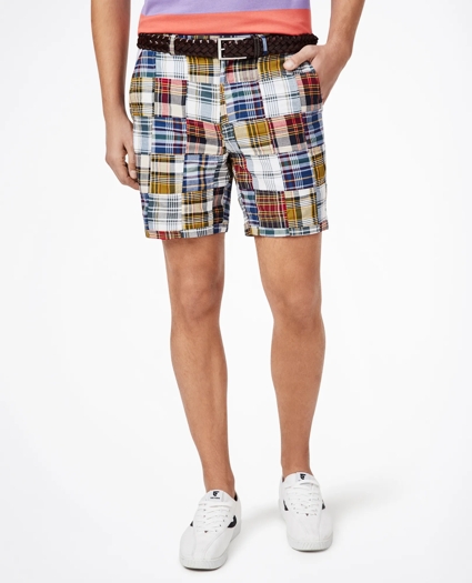 7" Patchwork Madras Shorts, image 1
