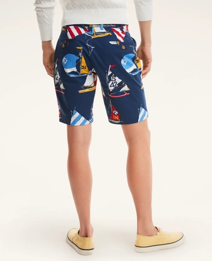 9" Stretch Cotton Sail Boat Print Shorts, image 2