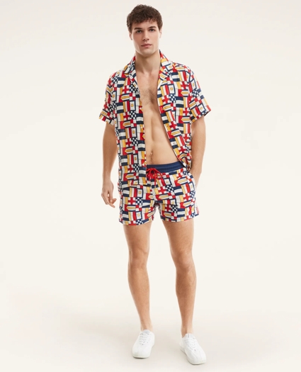 Brooks Brothers Et Vilebrequin Moorise Swim Trunks in the Mixed Signals Print, image 2