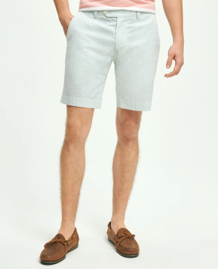 Washed Stretch Cotton Seersucker Shorts, image 1
