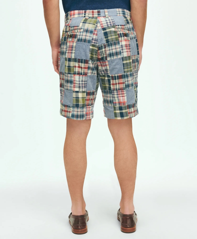 9" Cotton Madras Chambray Patchwork Shorts, image 3
