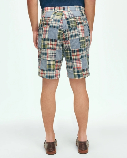 9" Cotton Madras Chambray Patchwork Shorts, image 3