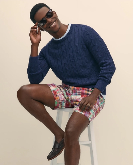 7" Cotton Patchwork Madras Shorts, image 1