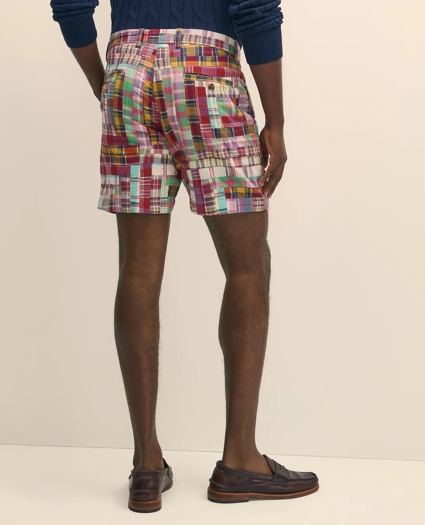 7" Cotton Patchwork Madras Shorts, image 4