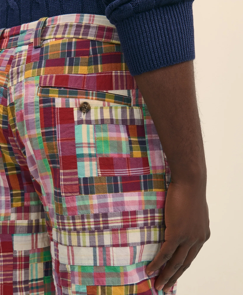 7" Cotton Patchwork Madras Shorts, image 5