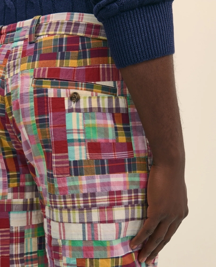7" Cotton Patchwork Madras Shorts, image 5