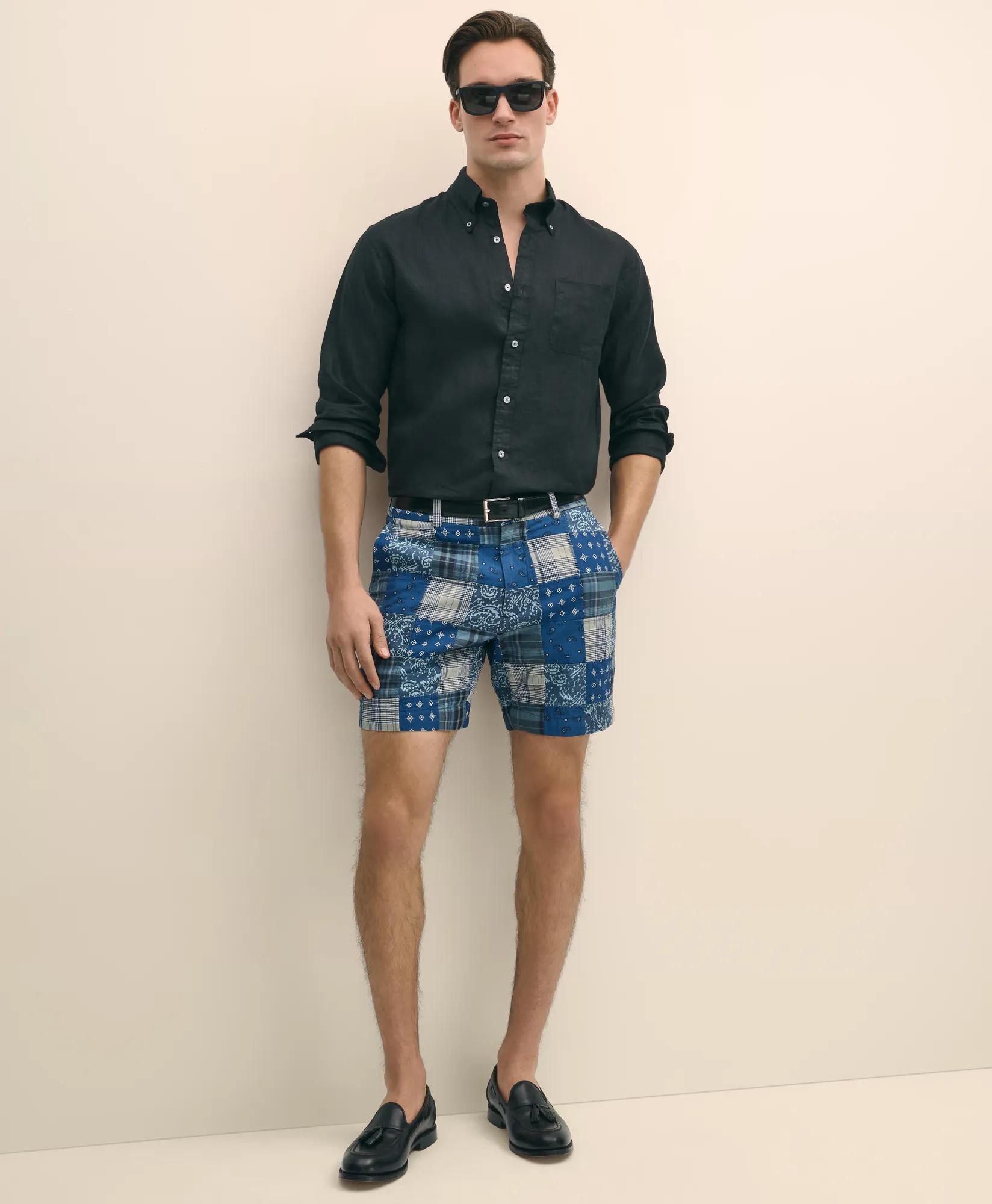 7" Cotton Patchwork Madras Shorts