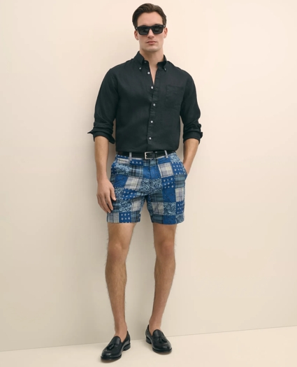 7" Cotton Patchwork Madras Shorts, image 1