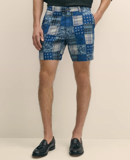 7" Cotton Patchwork Madras Shorts, image 2