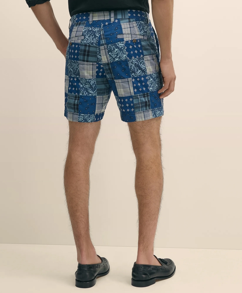 7" Cotton Patchwork Madras Shorts, image 3