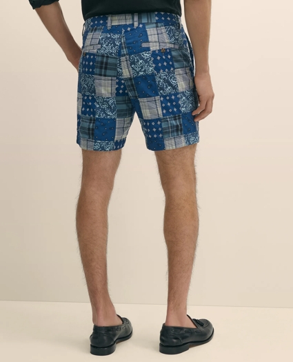 7" Cotton Patchwork Madras Shorts, image 3