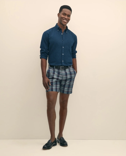 7" Cotton Seersucker Plaid Shorts, image 1