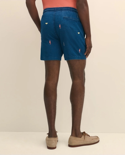 6" Cotton Seersucker Embroidered Lobster Motif Friday Shorts, image 3