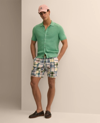 7" Cotton Patchwork Madras Shorts, image 1