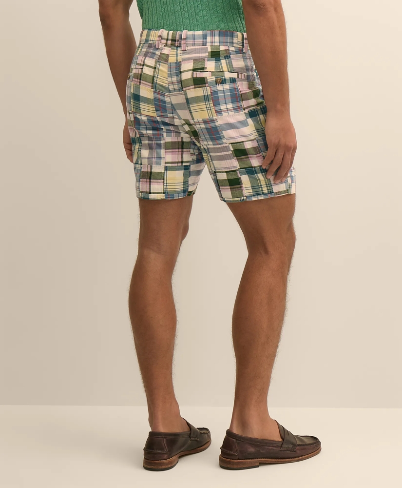 7" Cotton Patchwork Madras Shorts, image 4