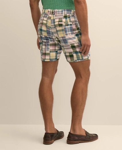 7" Cotton Patchwork Madras Shorts, image 6