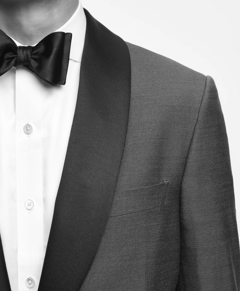 Black Fleece Satin Shawl Collar Dinner Jacket in Silk Hopsack, image 4