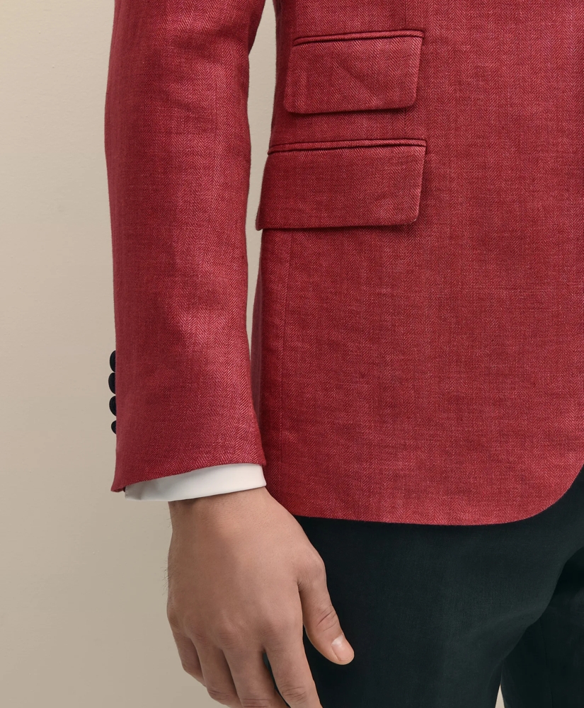 Classic Fit Linen Herringbone Dinner Jacket, image 4