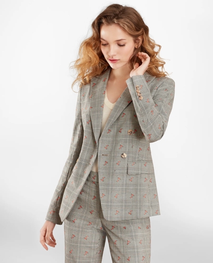 Petite Floral Glen Plaid Wool-Cotton Double-Breasted Jacket, image 3