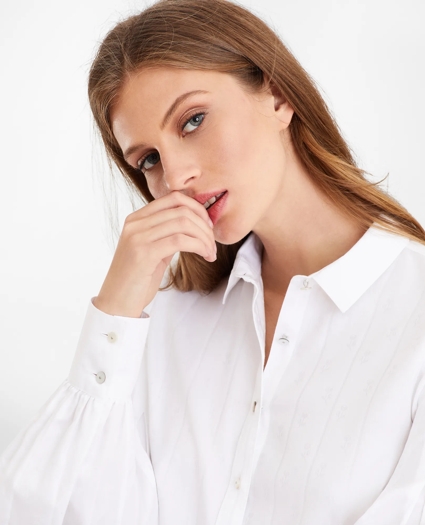 Petite Non-Iron Tailored-Fit Supima® Cotton Floral Jacquard Blouse, image 1