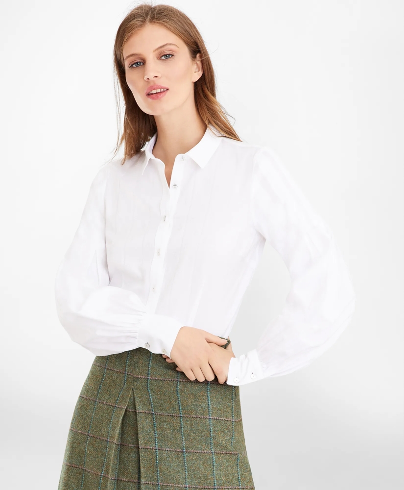 Petite Non-Iron Tailored-Fit Supima® Cotton Floral Jacquard Blouse, image 3