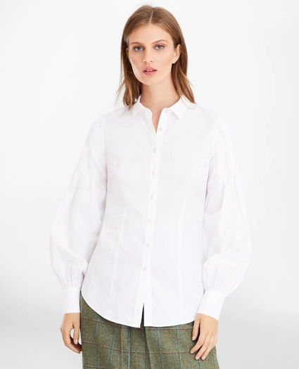 Petite Non-Iron Tailored-Fit Supima® Cotton Floral Jacquard Blouse, image 4