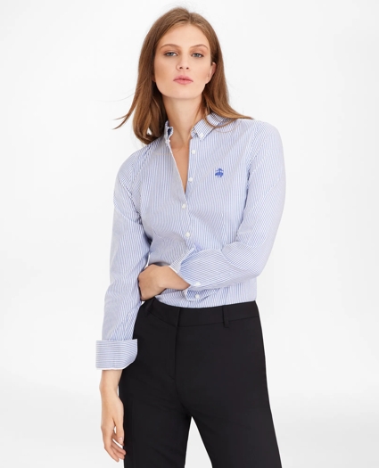 Petite Non-Iron Tailored-Fit Bengal Stripe Supima® Cotton Pinpoint Oxford Shirt, image 1