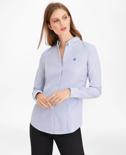 Petite Non-Iron Tailored-Fit Bengal Stripe Supima® Cotton Pinpoint Oxford Shirt, image 4