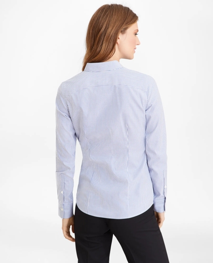Petite Non-Iron Tailored-Fit Bengal Stripe Supima® Cotton Pinpoint Oxford Shirt, image 5