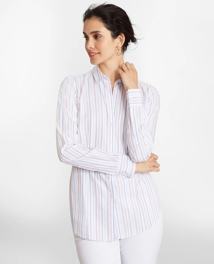 Petite Non-Iron Tailored-Fit Striped Supima® Cotton Dobby Shirt, image 3